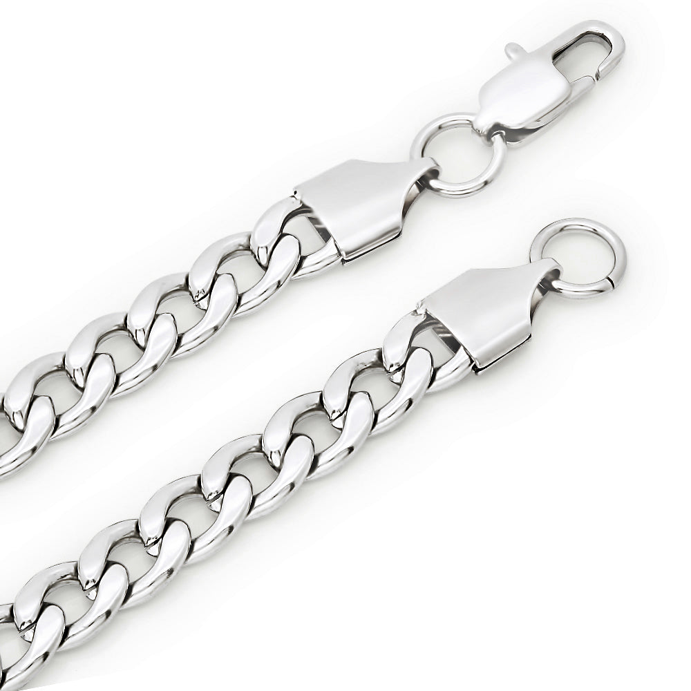 6.7mm High-Polished Stainless Steel Flat Cuban Link Curb Chain Necklace