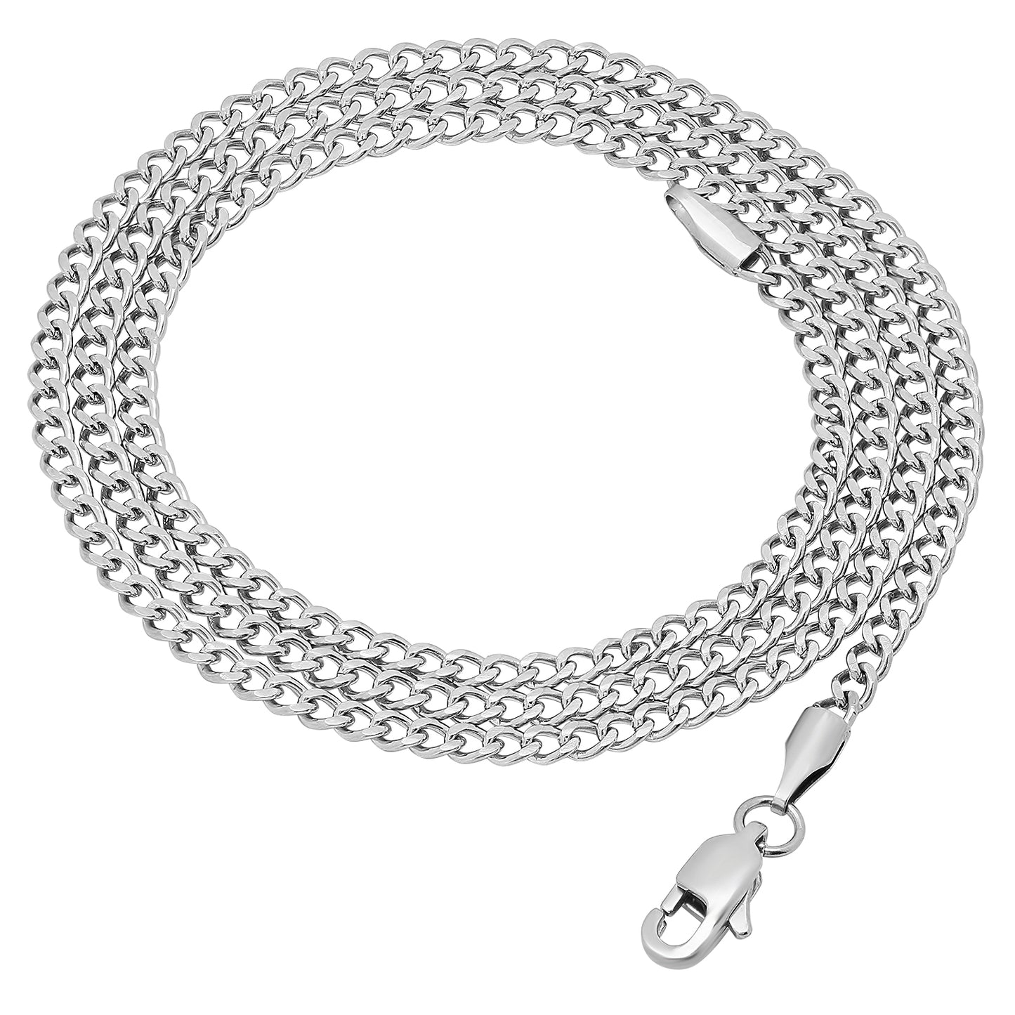 3mm High-Polished Stainless Steel Beveled Curb Chain Necklace