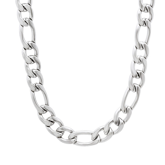 Men's 7mm High-Polished Stainless Steel Flat Figaro Chain Necklace + Gift Box