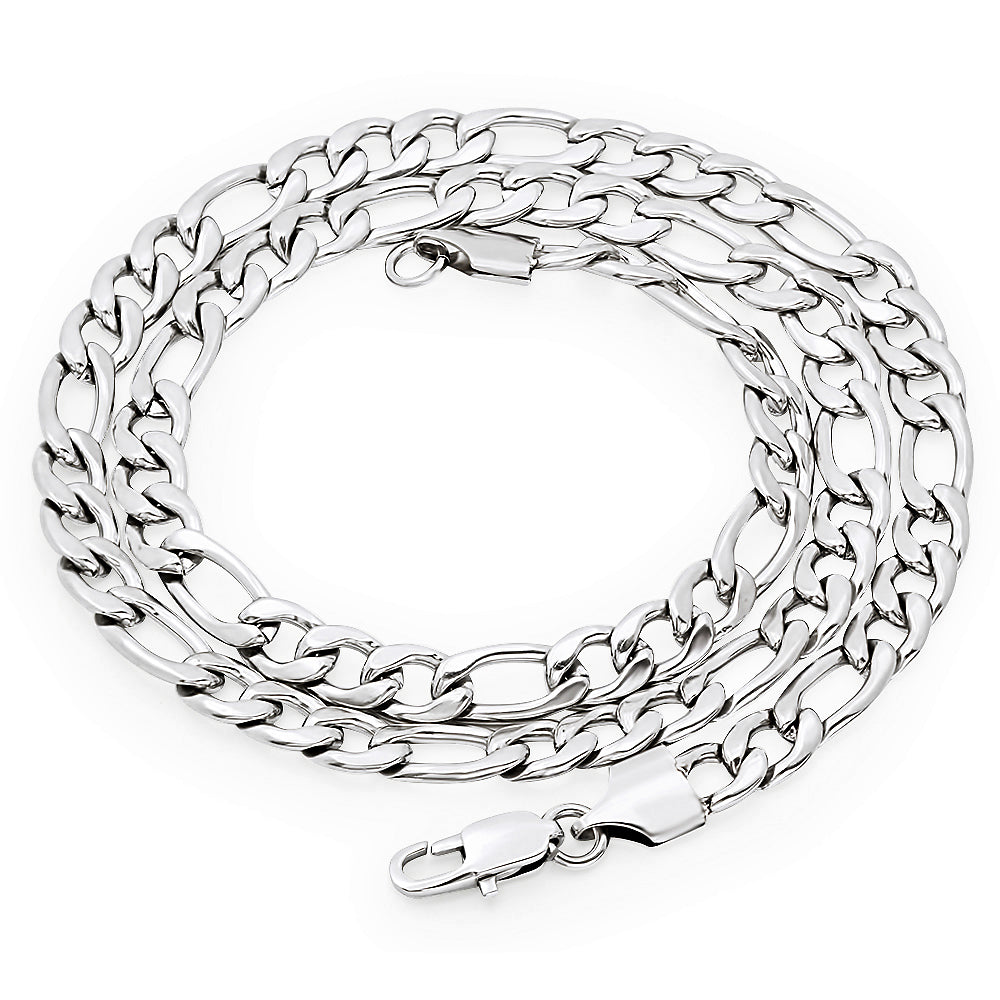 Men's 7mm Stainless Steel Figaro Chain Necklace, 20'21'22'24'30" + Jewelry Cloth (SKU: ST-SSFIG200)