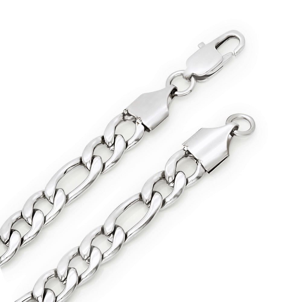 7mm High-Polished Stainless Steel Flat Figaro Chain Necklace