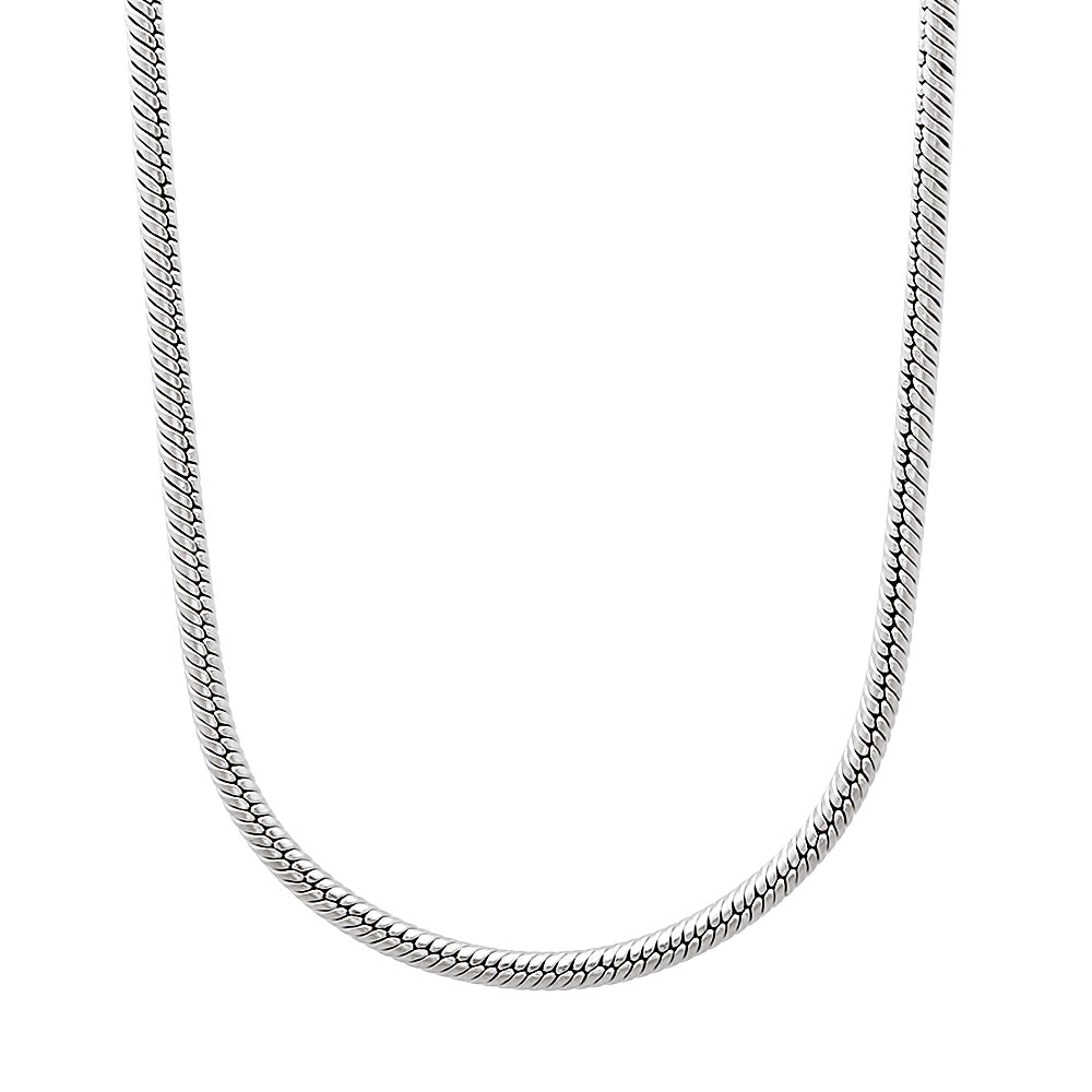 2mm High-Polished Stainless Steel Round Snake Chain Necklace