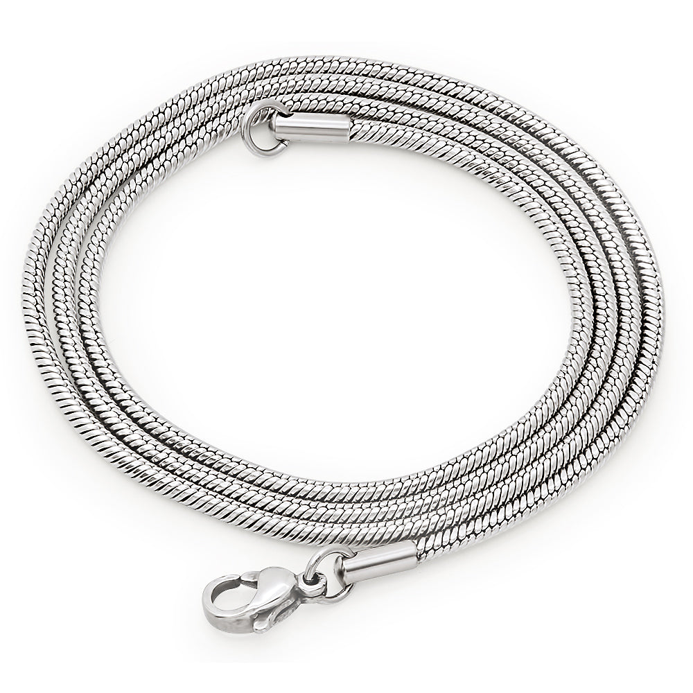 2mm High-Polished Stainless Steel Round Snake Chain Necklace