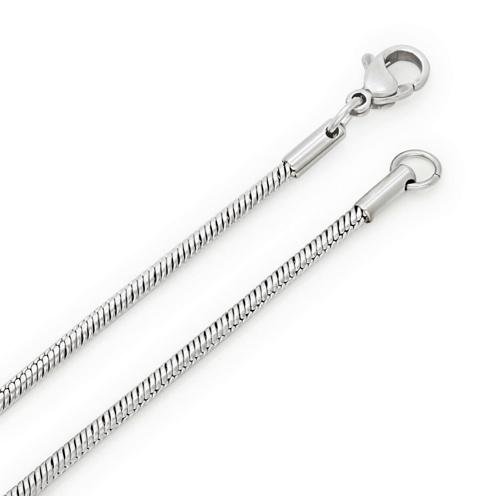 2mm High-Polished Stainless Steel Round Snake Chain Necklace