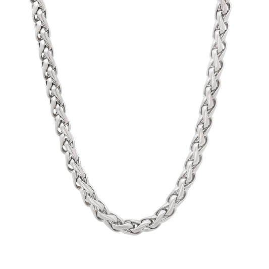 3.5mm High-Polished Stainless Steel Braided Wheat Chain Necklace