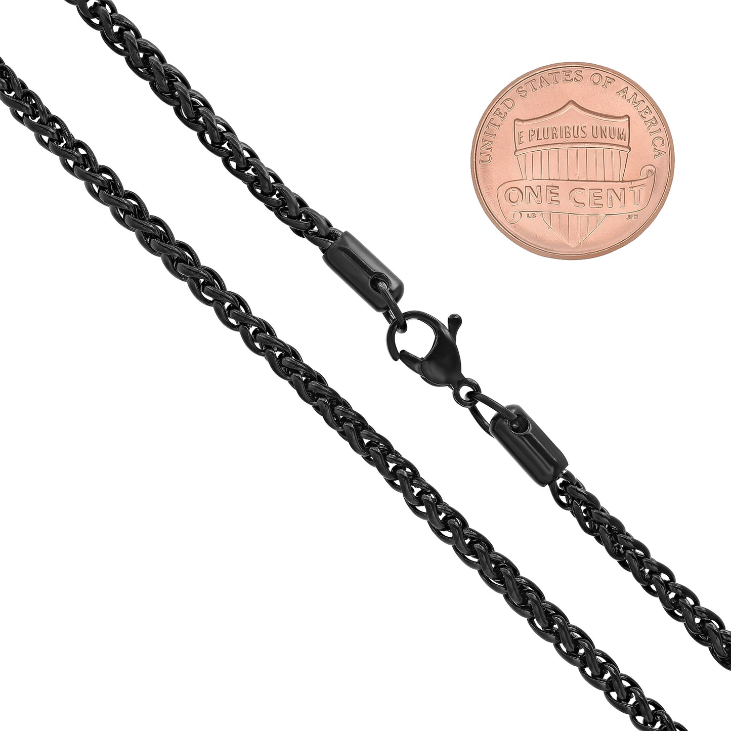 3mm Black Plated Stainless Steel Braided Wheat Chain Necklace