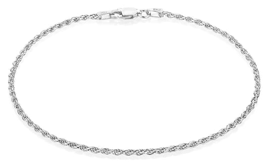 2mm Diamond-Cut Rhodium Plated Silver Twisted Rope Chain Bracelet