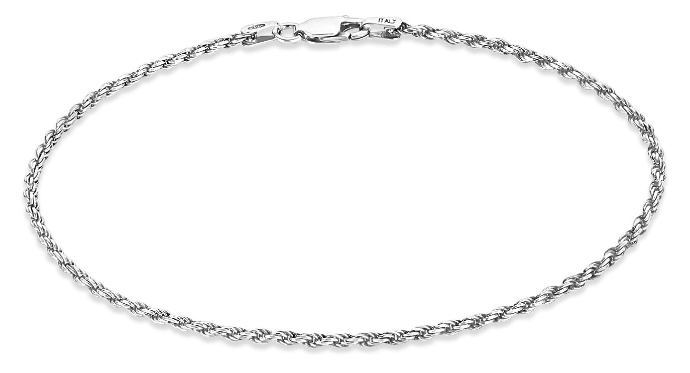 2mm Oxidized .925 Sterling Silver Silver Twisted Rope Chain Bracelet