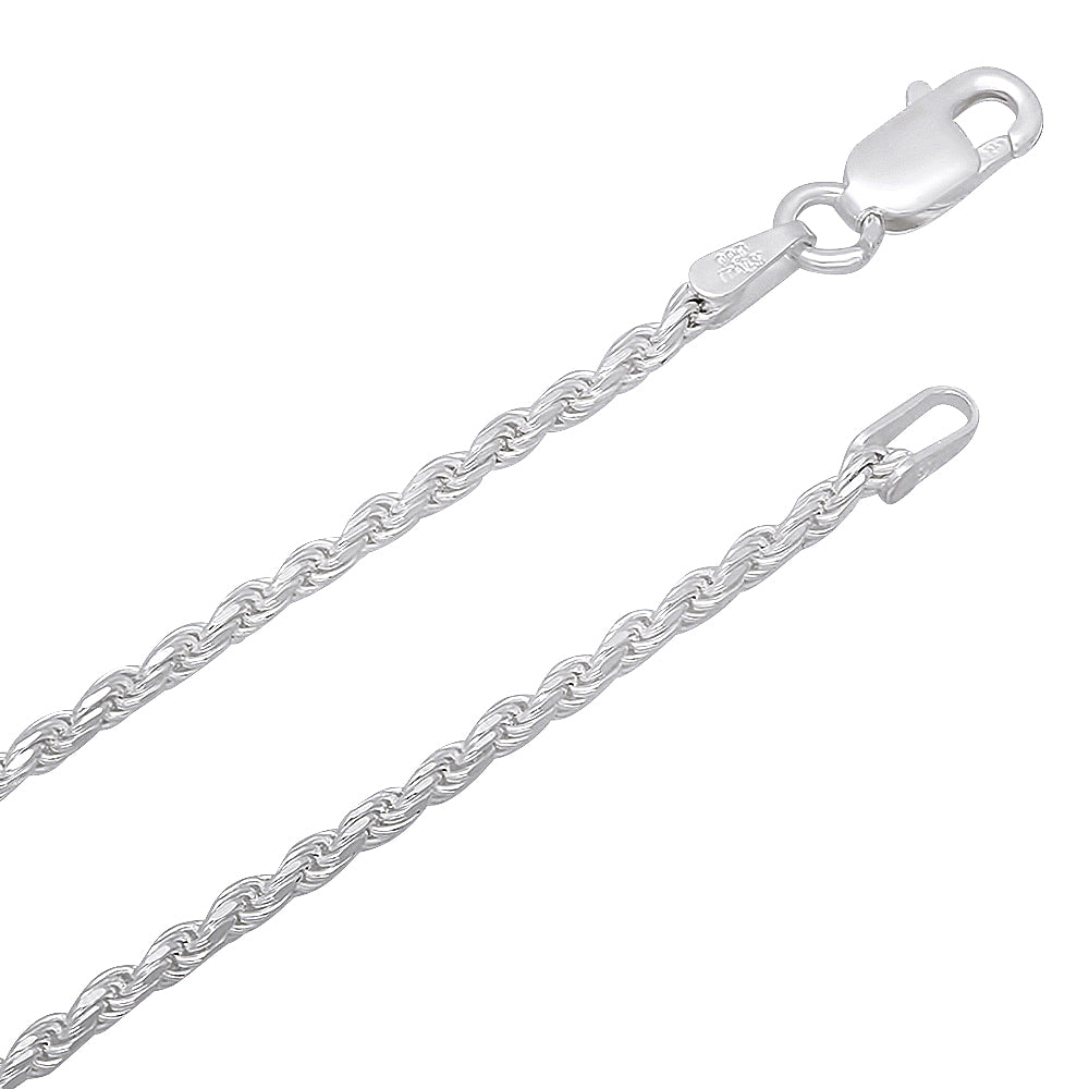 2mm .925 Sterling Silver Diamond-Cut Twisted Rope Chain Necklace + Gift Box