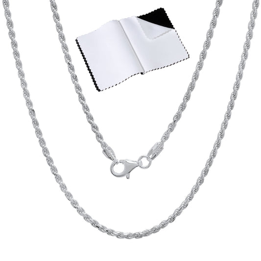 2mm Diamond-Cut .925 Sterling Silver (Nickel Free) Twisted Rope Chain Necklace, 7'-30' (SKU: SYC075)