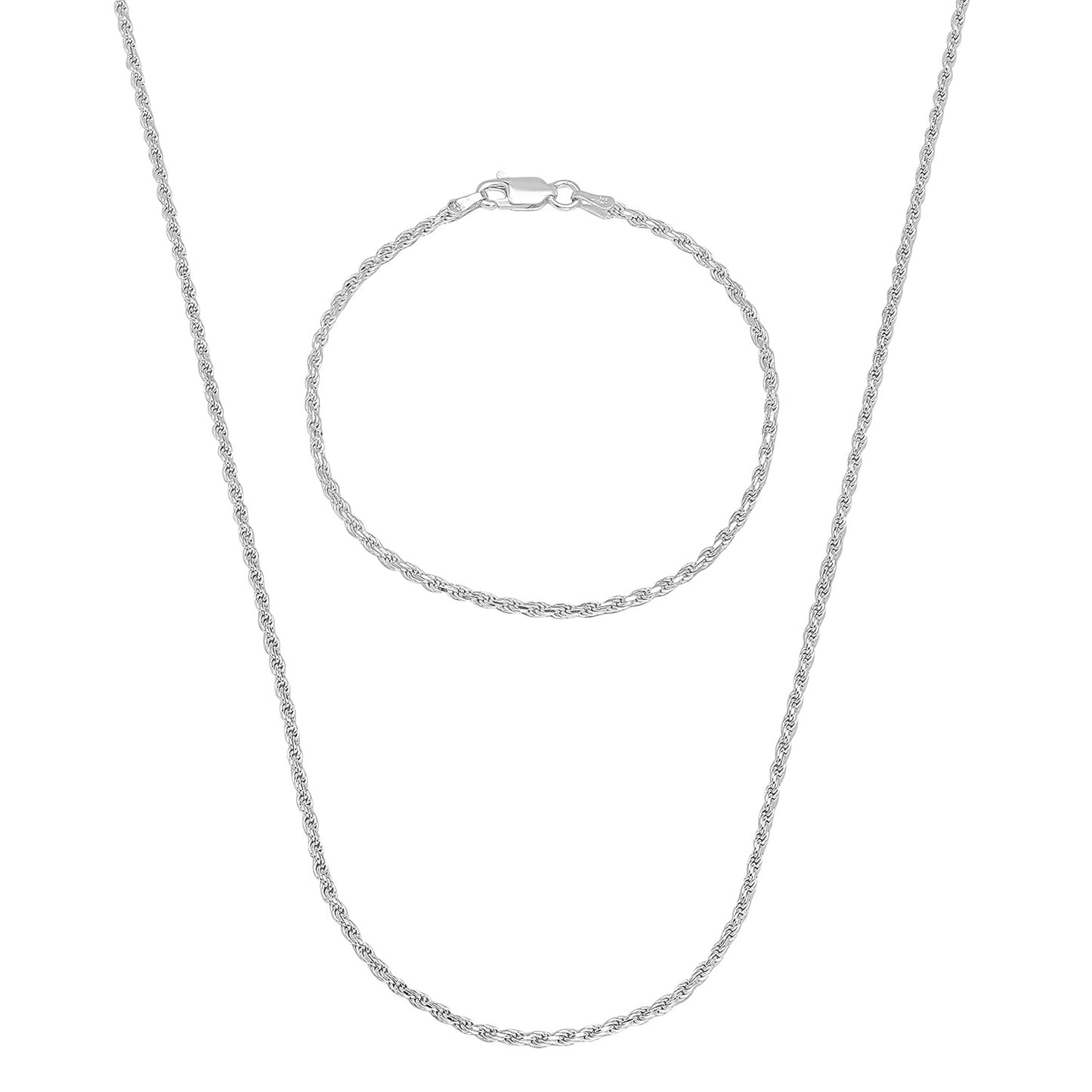 2mm .925 Sterling Silver Diamond-Cut Twisted Rope Chain Necklace + Bracelet Set (SKU: SYC075S)