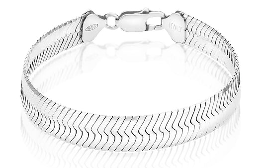 Men's 9.6mm Oxidized .925 Sterling Silver Silver Flat Herringbone Chain Bracelet