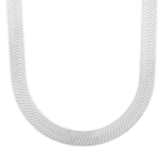 Men's 9.6mm Solid .925 Sterling Silver Flat Herringbone Chain Necklace + Gift Box