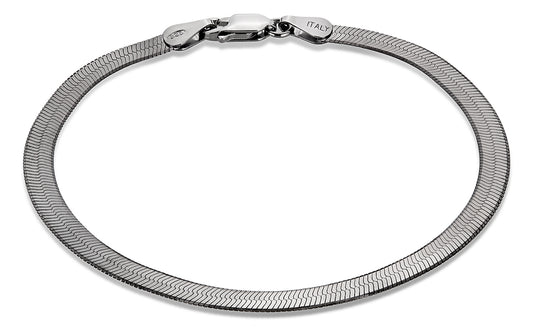 4.5mm Black Plated Silver Flat Herringbone Chain Bracelet