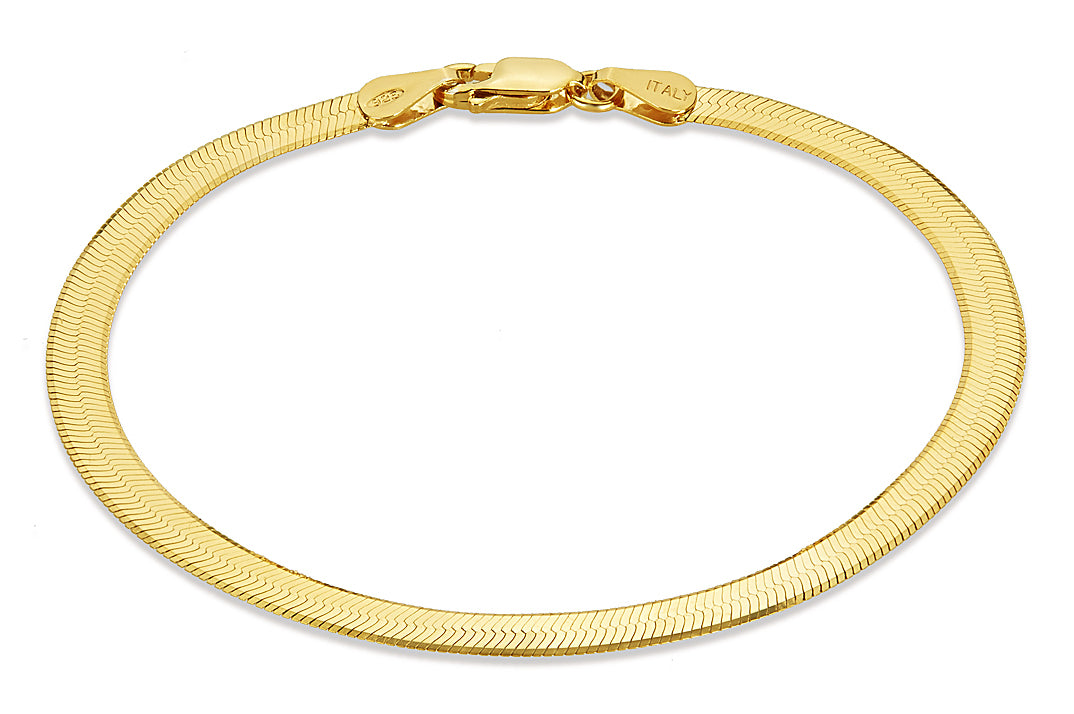 4.5mm Gold Plated Silver Flat Herringbone Chain Bracelet