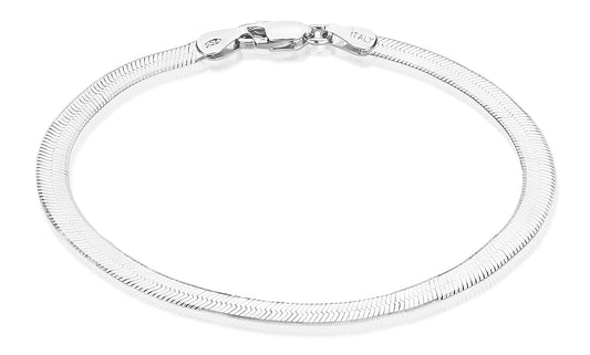 4.5mm Rhodium Plated Silver Flat Herringbone Chain Bracelet