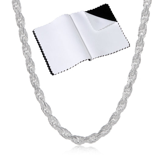 2.6mm .925 Sterling Silver Diamond-Cut Twisted Rope Chain Necklace + Gift Box