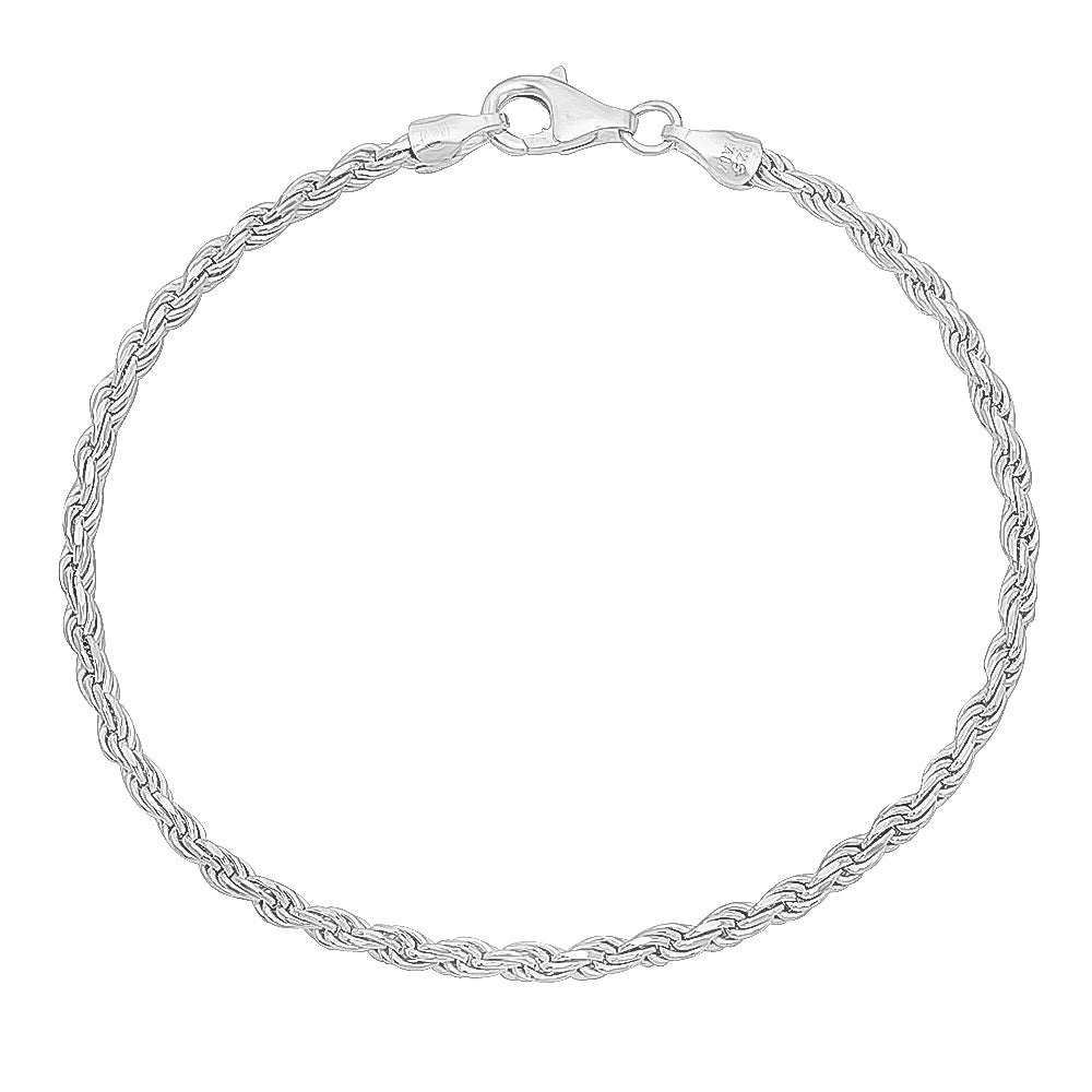 2mm-7mm Solid .925 Sterling Silver Diamond-Cut Twisted Rope Bracelet 7-10" Made in Italy