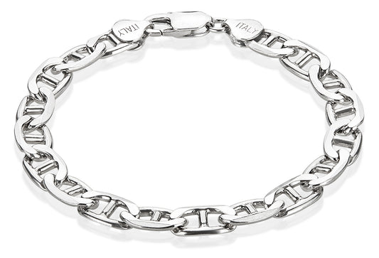 8mm Oxidized .925 Sterling Silver Silver Flat Mariner Chain Bracelet