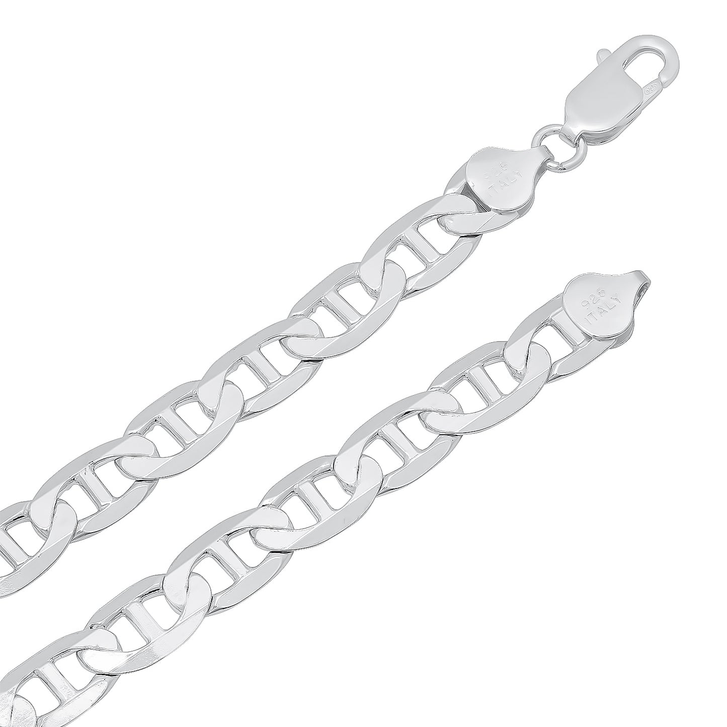 8mm Solid .925 Sterling Silver Flat Mariner Chain Necklace + Bracelet Set