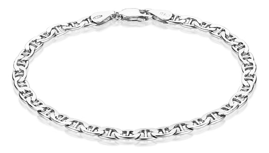 4.2mm Oxidized .925 Sterling Silver Silver Flat Mariner Chain Bracelet