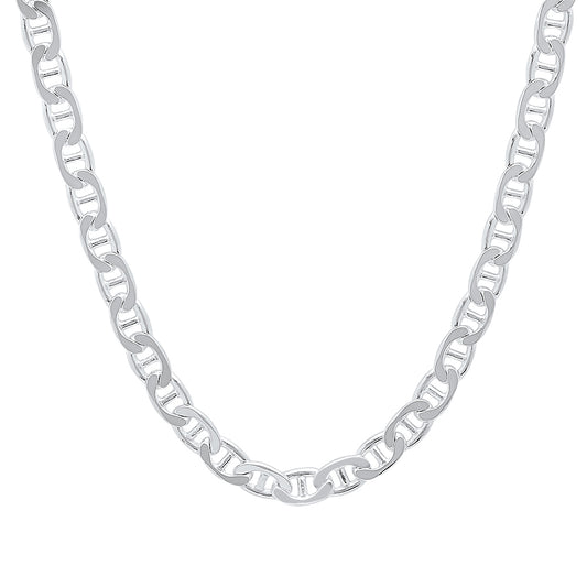 4.2mm Solid .925 Sterling Silver Flat Mariner Chain Necklace