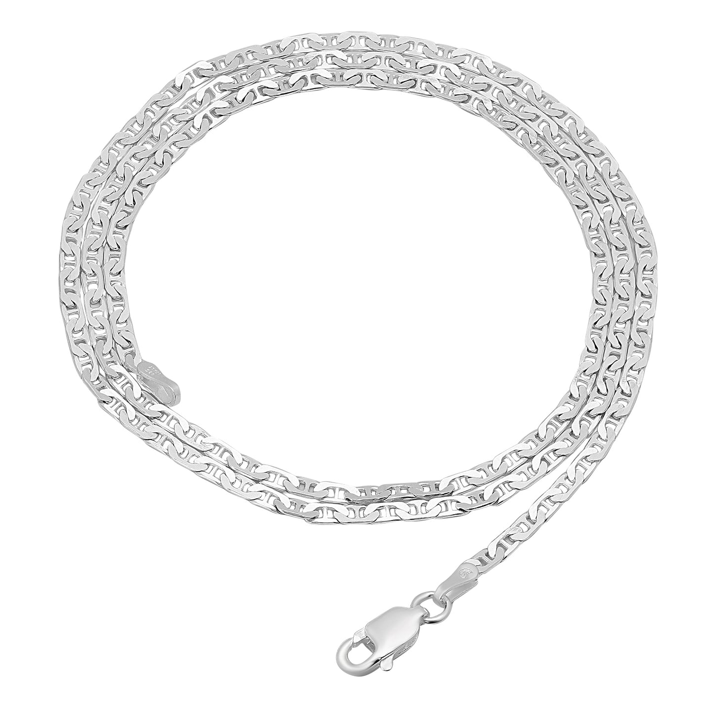 1.8mm Solid .925 Sterling Silver Flat Mariner Chain Necklace + Gift Box