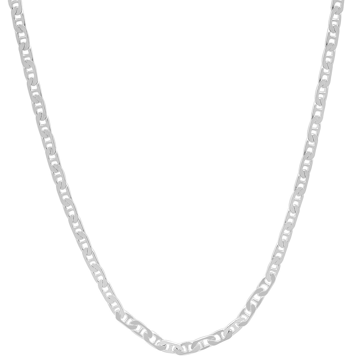 1.8mm Solid .925 Sterling Silver Flat Mariner Chain Necklace + Gift Box