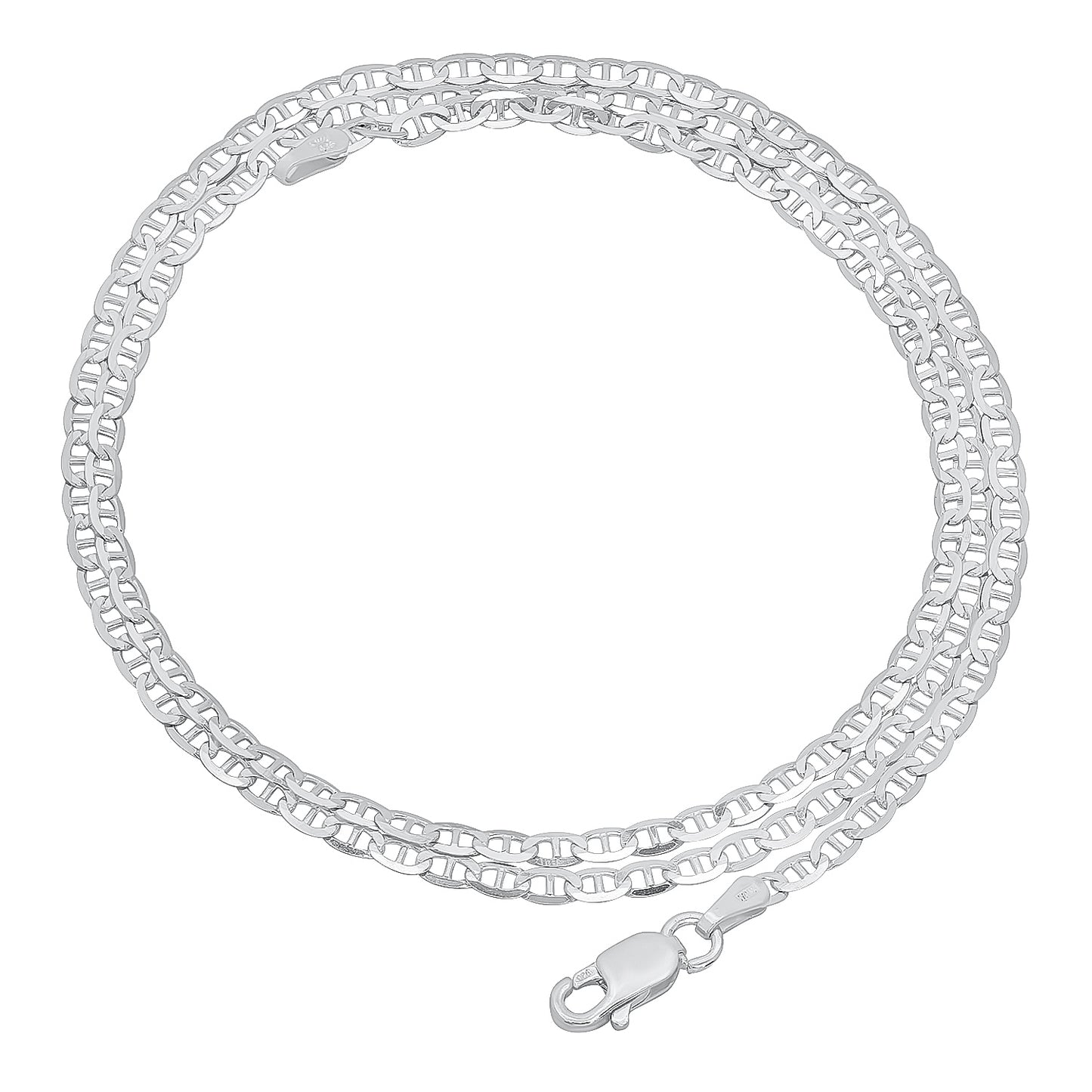 1.8mm Solid .925 Sterling Silver Flat Mariner Chain Necklace + Gift Box