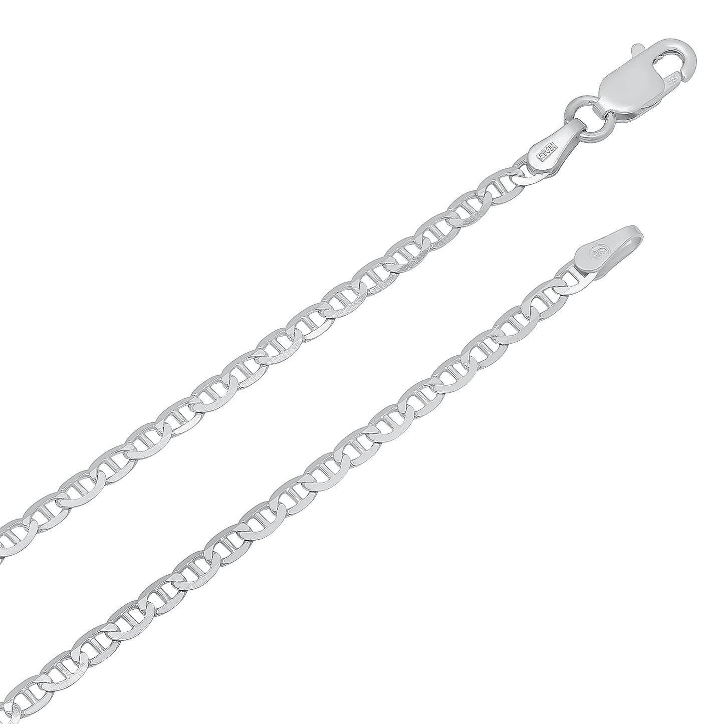 1.8mm Solid .925 Sterling Silver Flat Mariner Chain Necklace + Gift Box