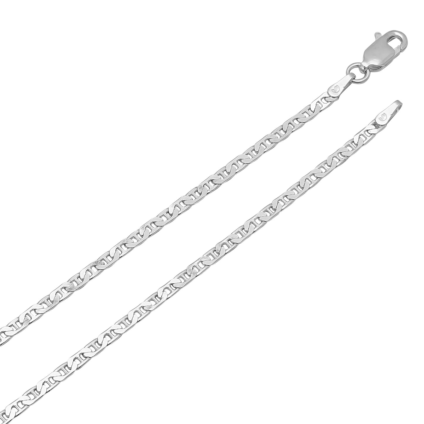 1.8mm Solid .925 Sterling Silver Flat Mariner Chain Necklace + Gift Box