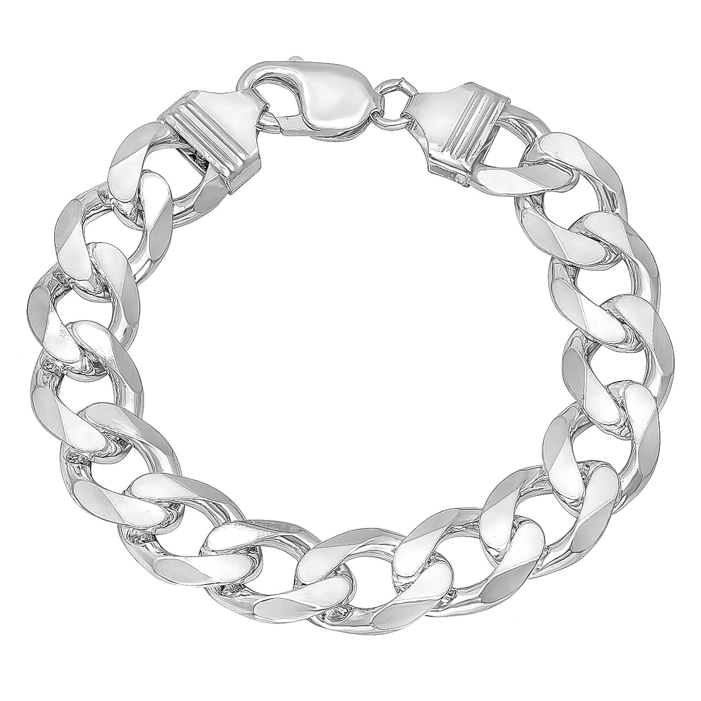 3mm-16mm Solid .925 Sterling Silver Italian Beveled Curb Chain Bracelet