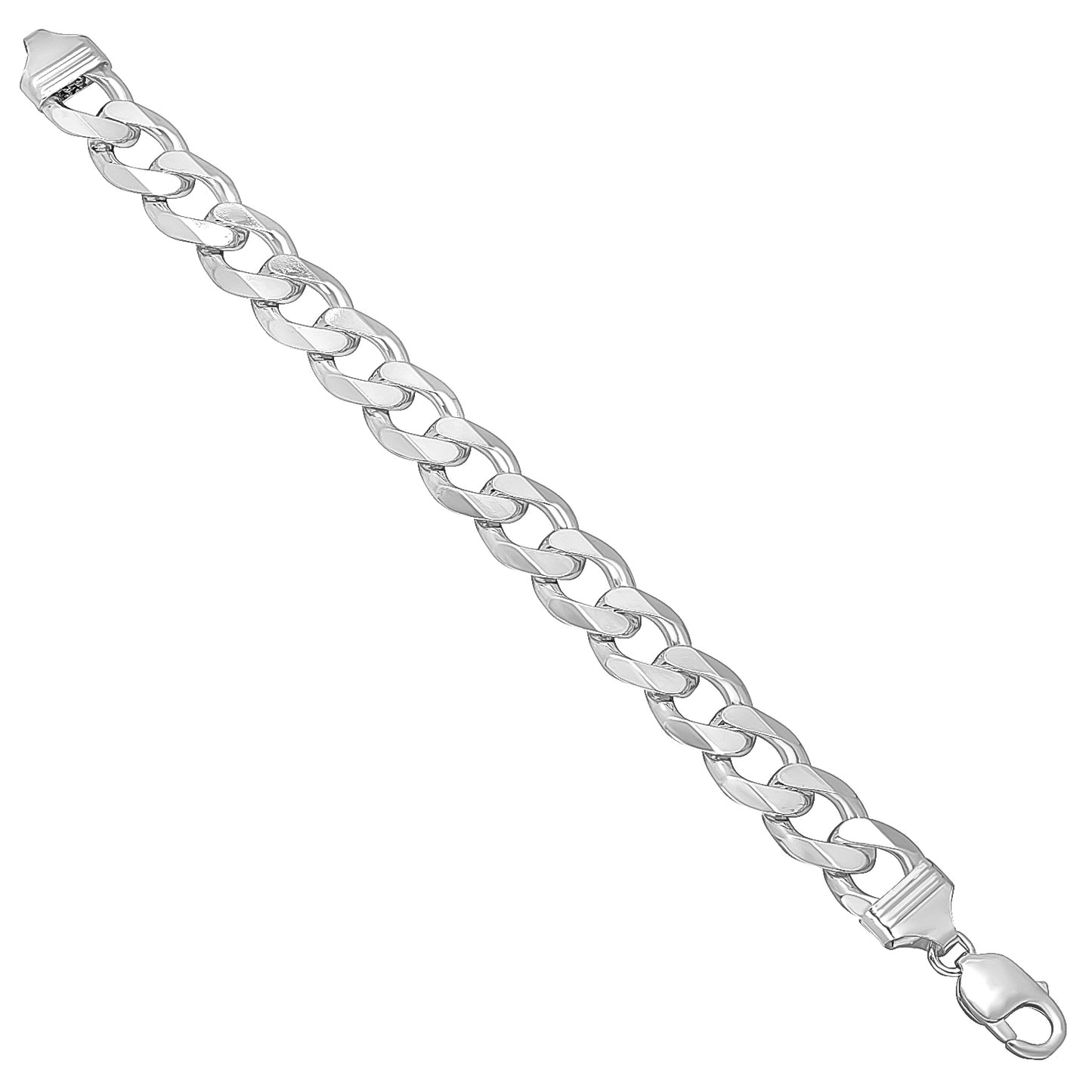 3mm-16mm Solid .925 Sterling Silver Italian Beveled Curb Chain Bracelet