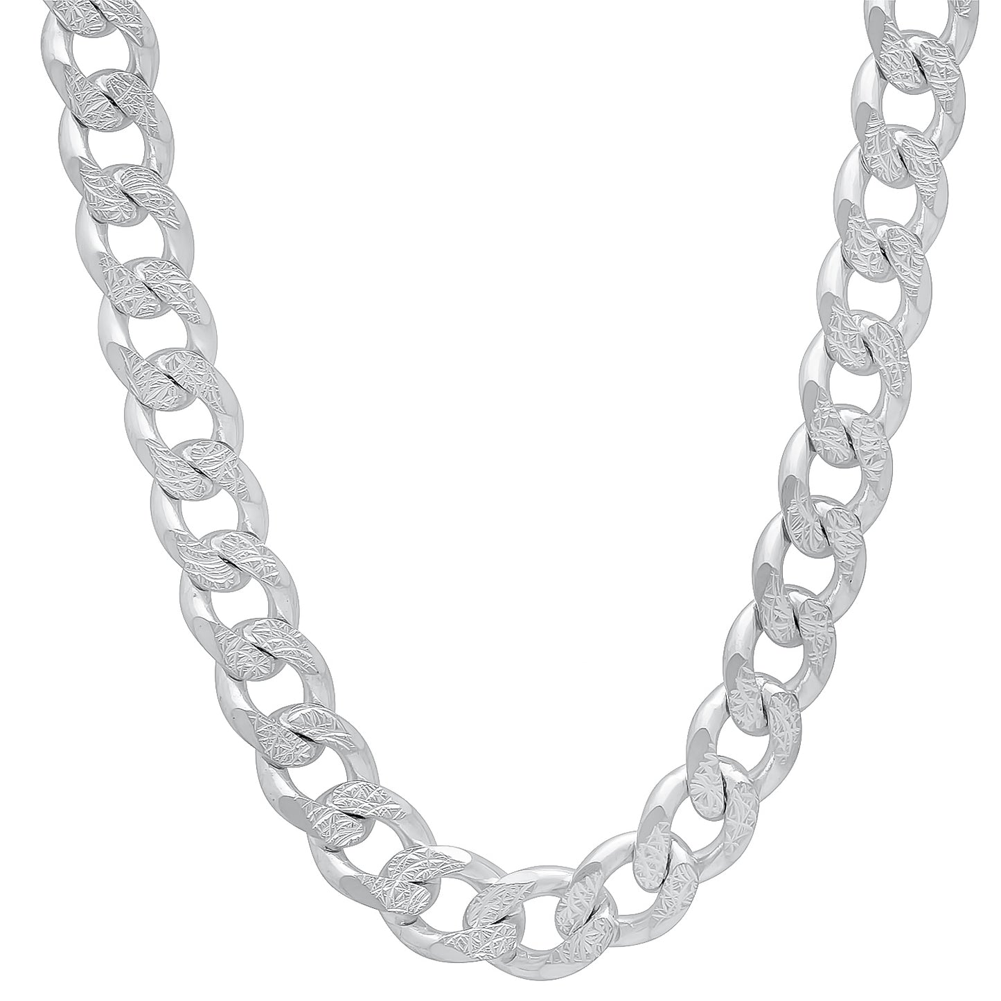 8mm .925 Sterling Silver Diamond-Cut Flat Cuban Link Curb Chain Necklace + Bracelet Set