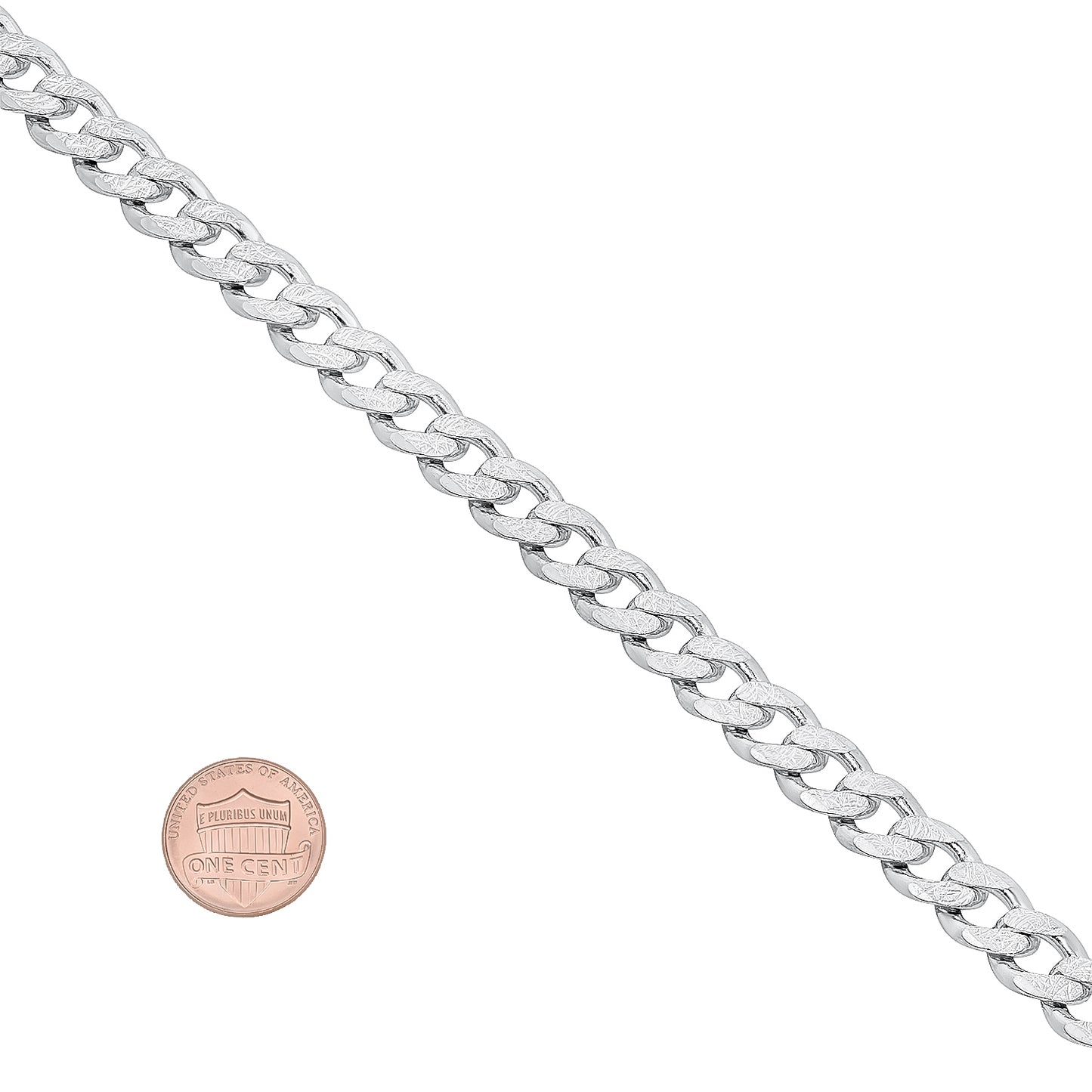 8mm .925 Sterling Silver Diamond-Cut Flat Cuban Link Curb Chain Necklace + Bracelet Set