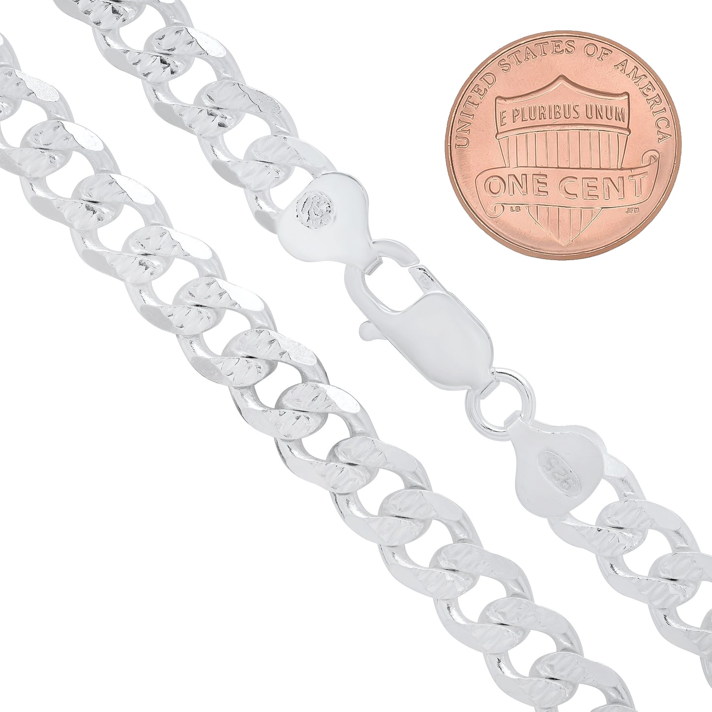 8mm .925 Sterling Silver Diamond-Cut Flat Cuban Link Curb Chain Necklace