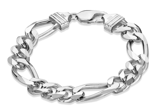 Men's 11mm Oxidized .925 Sterling Silver Silver Flat Figaro Chain Bracelet