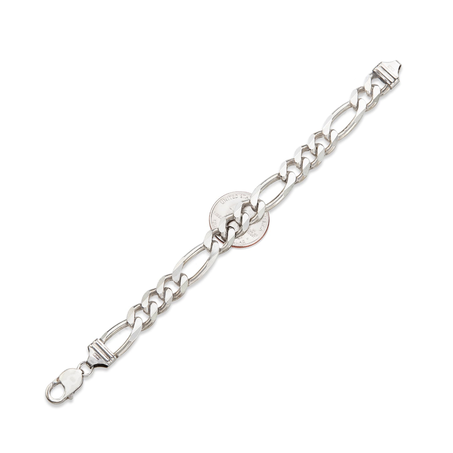 Men's 11mm Oxidized .925 Sterling Silver Silver Flat Figaro Chain Bracelet