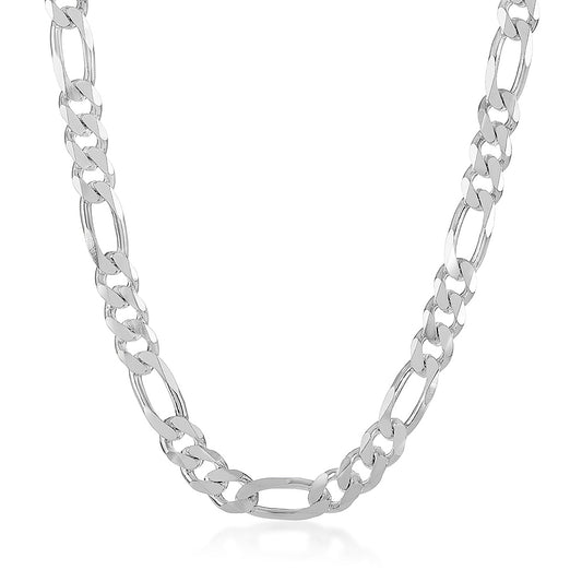 11mm Solid .925 Sterling Silver Flat Figaro Chain Necklace