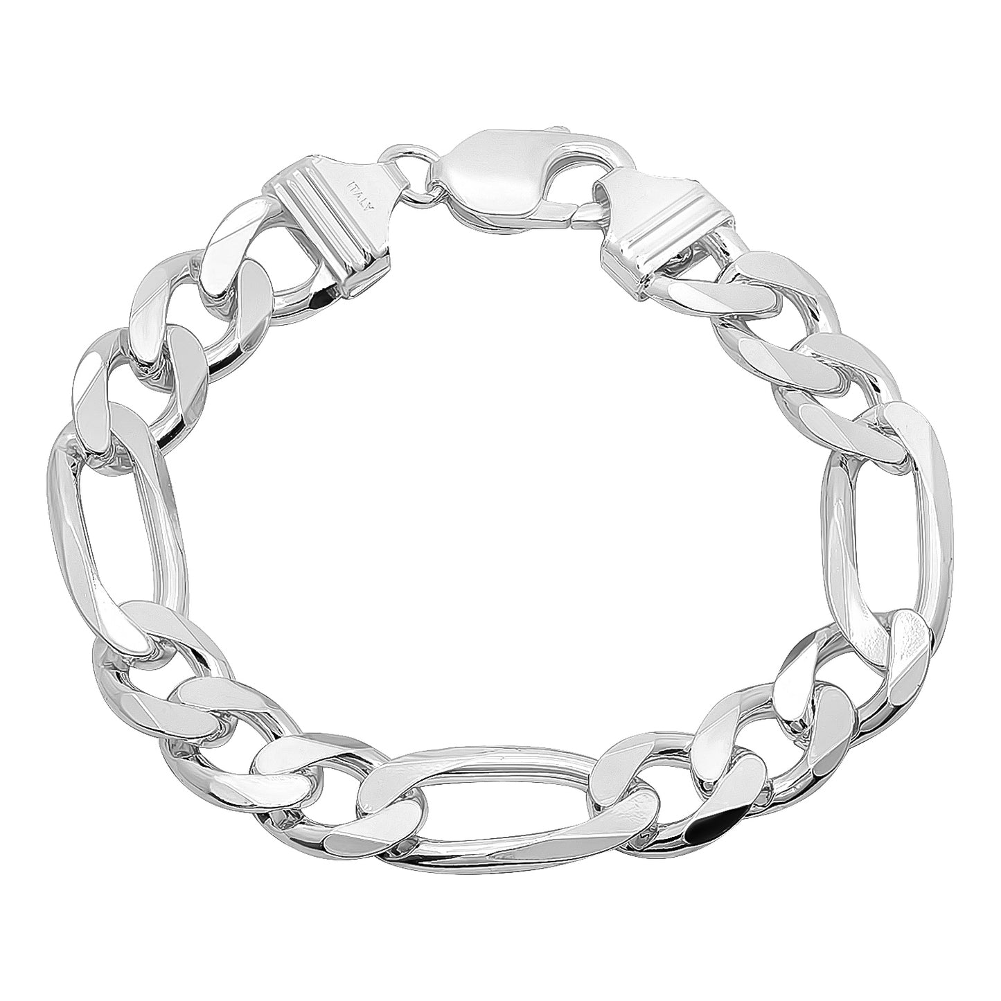 Men's 11mm Solid .925 Sterling Silver Flat Figaro Chain Bracelet