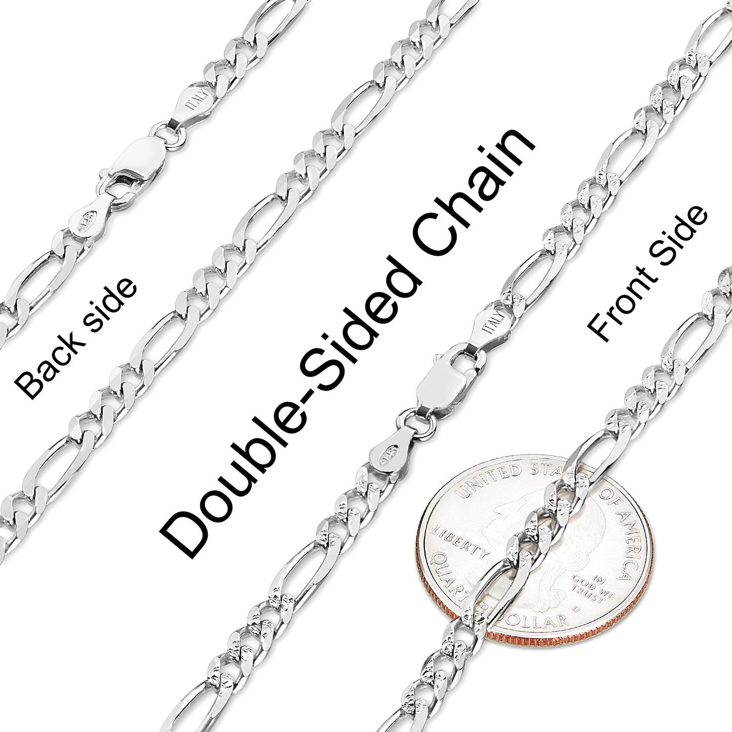 4.7mm .925 Sterling Silver Diamond-Cut Flat Figaro Chain Necklace + Bracelet Set