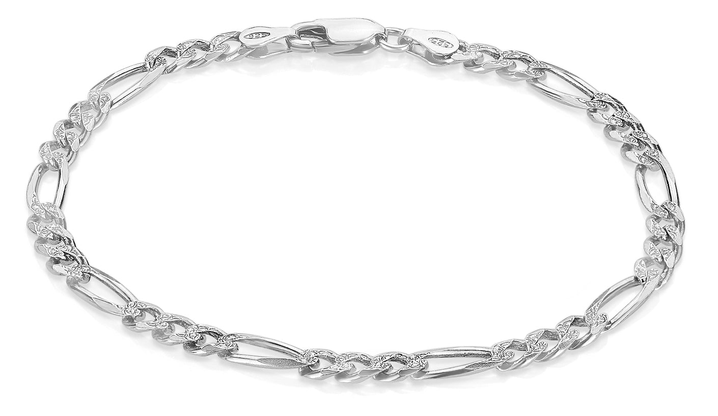 4.7mm Oxidized .925 Sterling Silver Silver Flat Figaro Chain Bracelet