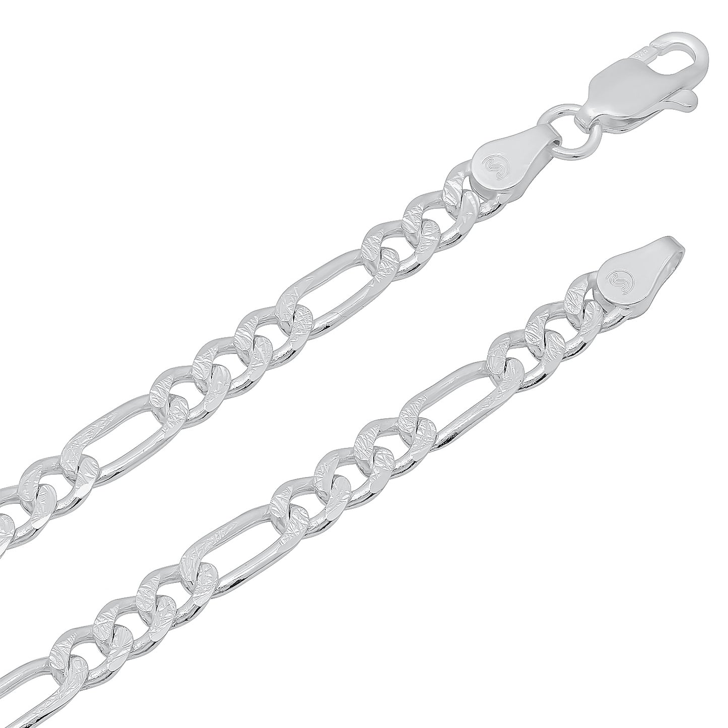 4.7mm .925 Sterling Silver Diamond-Cut Flat Figaro Chain Necklace + Bracelet Set (SKU: SYC123S)