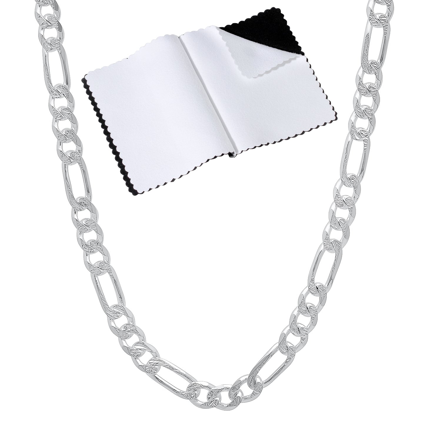 4.7mm .925 Sterling Silver Diamond-Cut Flat Figaro Chain Necklace + Gift Box (SKU: SYC123-BX)