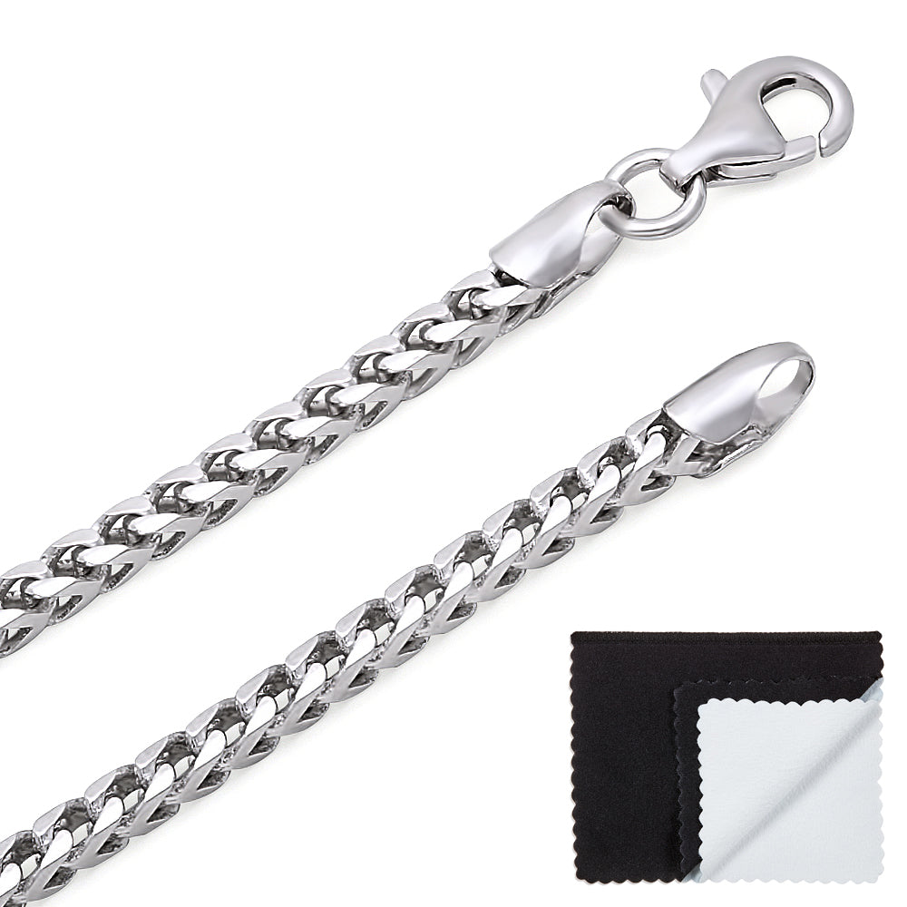 2.4mm Solid .925 Sterling Silver Square Franco Chain Necklace + Gift Box