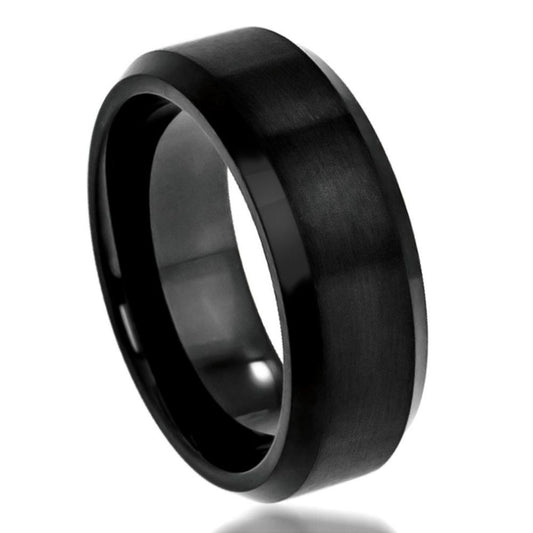 Men's Tungsten Carbide Flat Burshed Center Beveled Edge Band Ring, Size 8,9,10,11,12 + Polishing Cloth