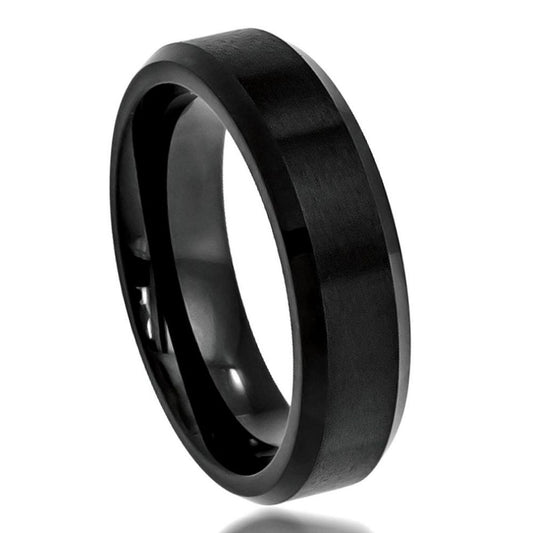 Men's Tungsten Carbide Flat Brushed Center Beveled Edge Band Ring, Size 8,9,10,11,12 + Polishing Cloth