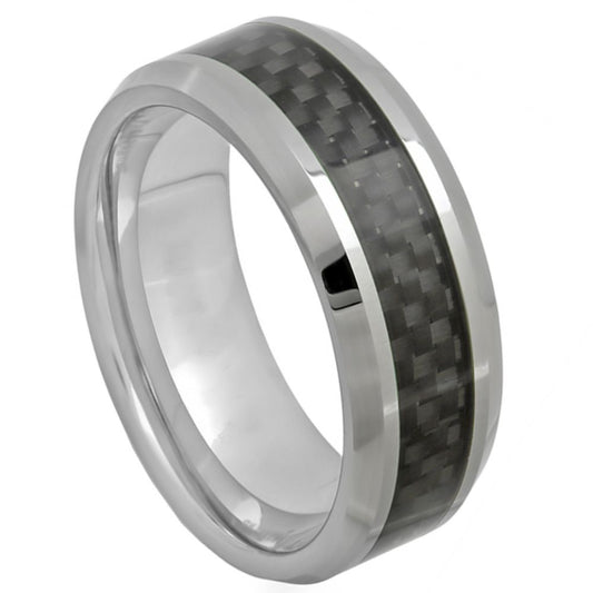 Men's Tungsten Carbide Carbide Black Center Band Ring, Size 8,9,10,11,12 + Microfiber Polishing Cloth