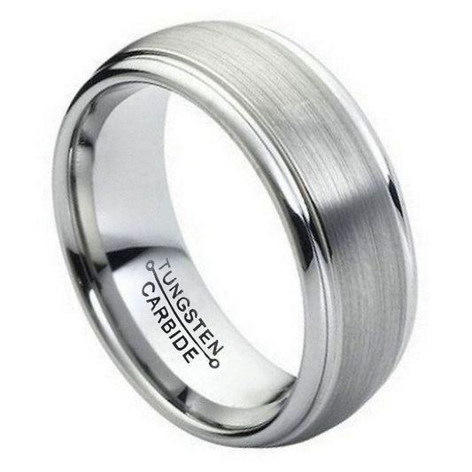 8mm High-Polished Tungsten Silver Domed Band Ring, Size 7,8,9,10,11,12,13,14,15 (US)