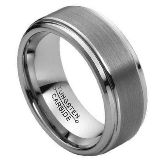 8mm High-Polished Tungsten Silver Band Ring, Size 7,8,9,10,11,12,13,14,15 (US)